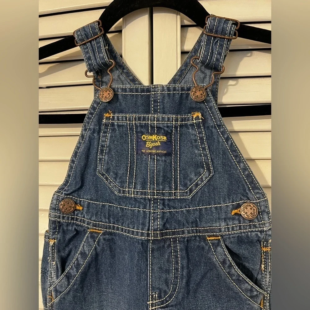 Vintage Oshkosh B'Gosh Baby Boy Size 6 Mth Blue Jean Carpenter Overalls Vestbak